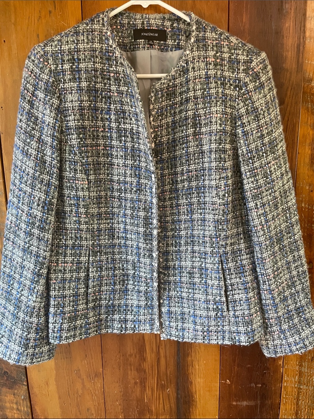 Jones Wear Blue Multi-Tone Tweed Collarless Blazer